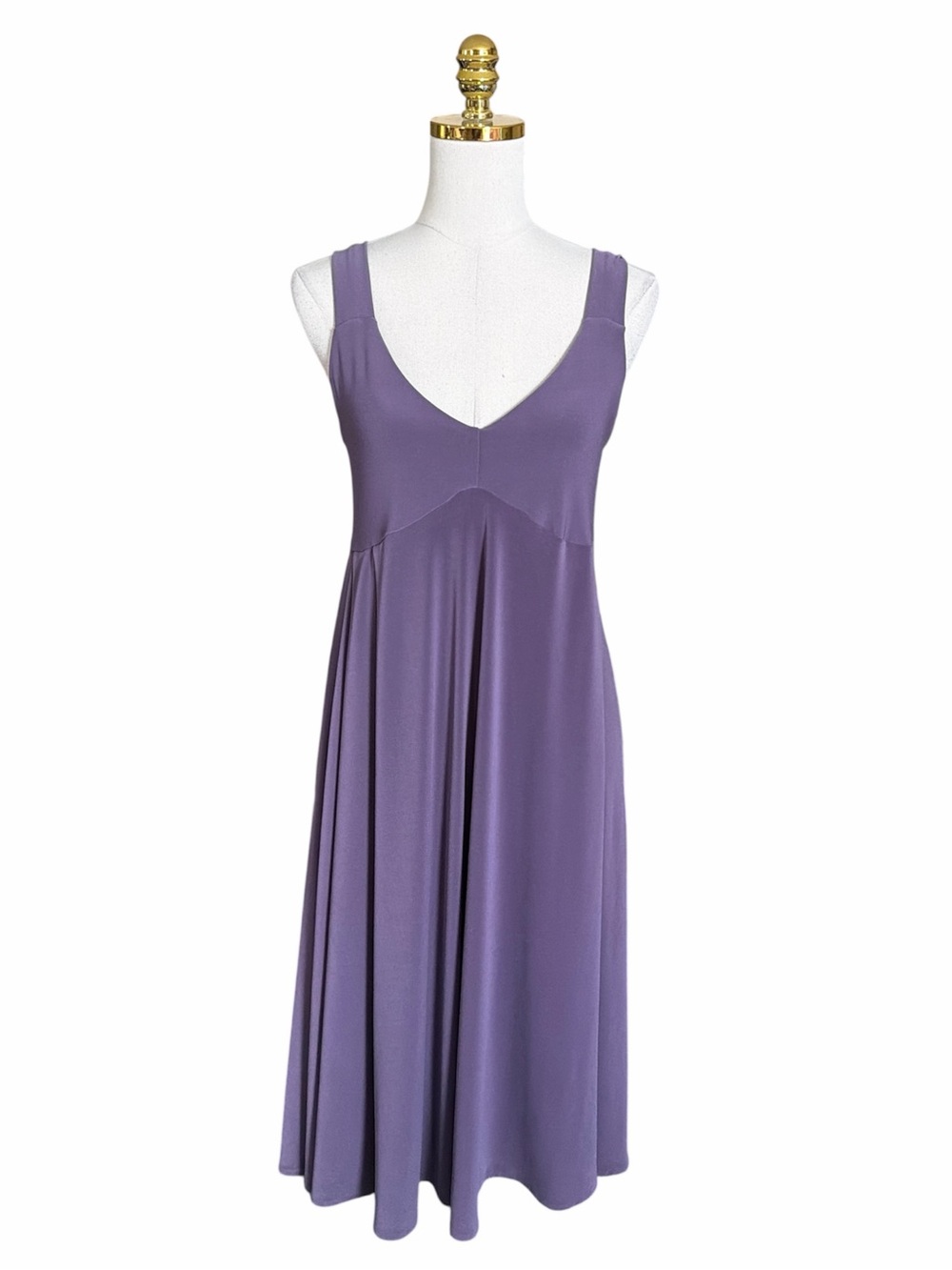 Sympli The Best Purple V-Neck Empire Waist Sleeveless Midi Jersey Dress Women 12
